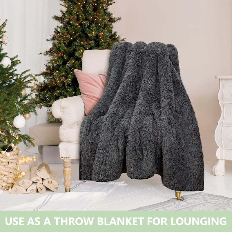 Happy Fuel Dark Grey Wearable Throw Blanket Hoodie for Women- Thick Cozy 52"X60" Sherpa Fleece Shaggy Decor for Couch, Bed & Sofa - Soft Fuzzy Faux Fur Hooded Gray Throw Blankets for Adults - Image 3